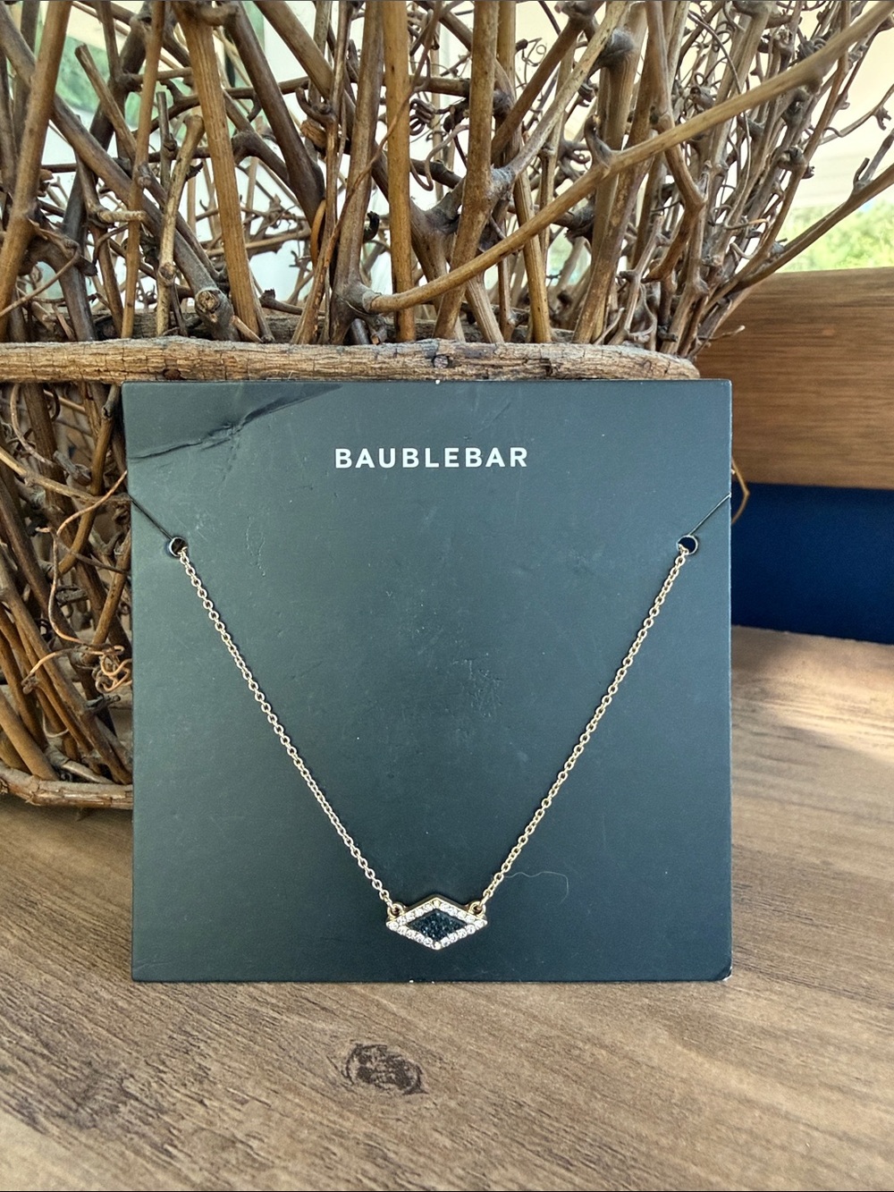 BaubleBar Gold Chain Necklace with Black and Clear Crystal Pendant